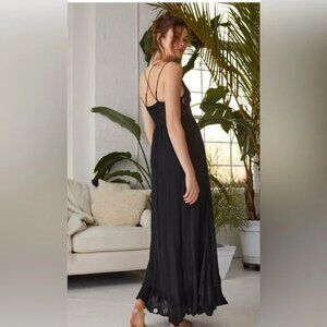 Free People Adella Maxi Slip Black Lace Dress EUC